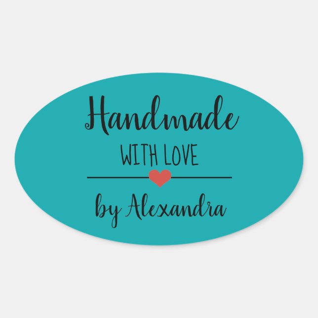 Adesivo Oval Feita à mão com amor moderno (Frente)