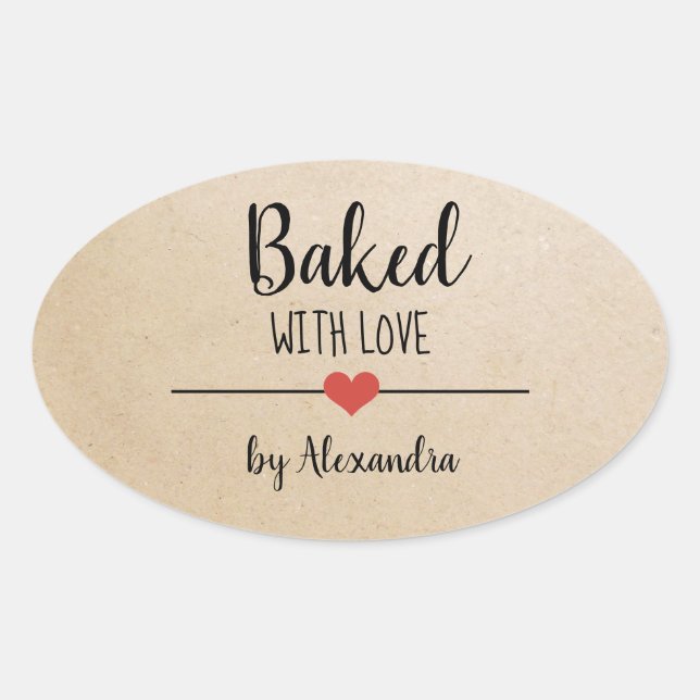 Adesivo Oval Feita com amor Nome Kraft (Frente)