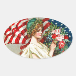 Adesivo Oval Feliz 4 de julho. Vintage Patriotic Design
