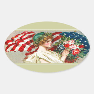 Adesivo Oval Feliz 4 de julho. Vintage Patriotic Design