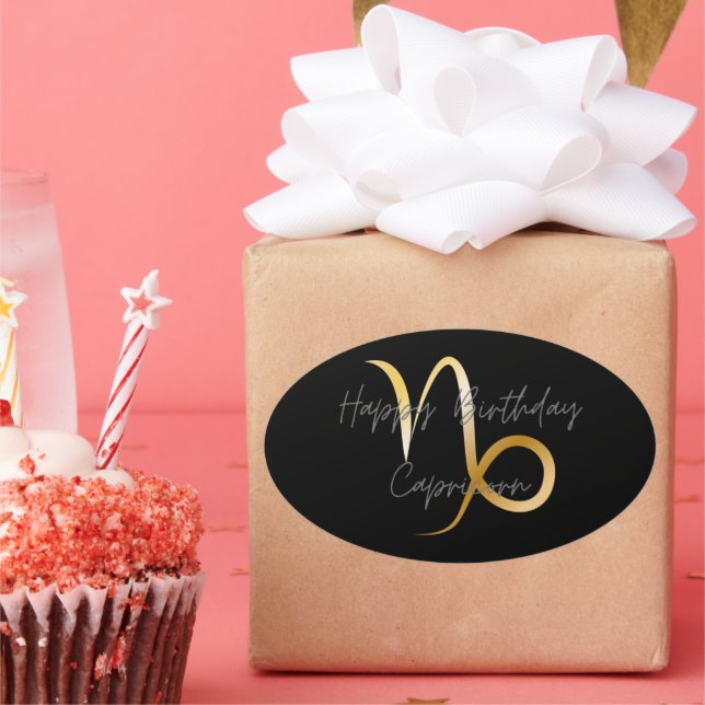 Adesivo Oval Feliz aniversário Capricórnio (Festa)