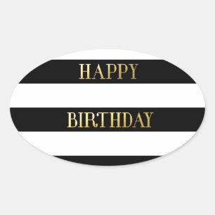 Adesivo Oval Feliz aniversário Dourado
