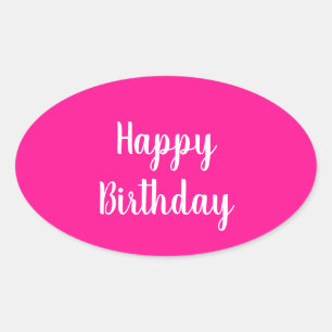 Adesivo Oval Feliz Aniversário Simples Rosa Vibrante