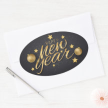 Adesivo Oval Feliz Ano Novo