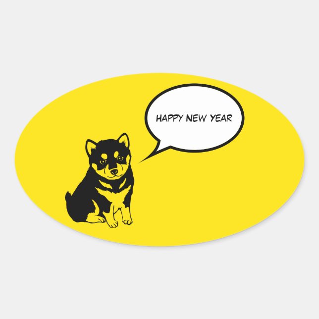 Adesivo Oval Feliz ano novo 2018 Puppy Oval Sticker (Frente)