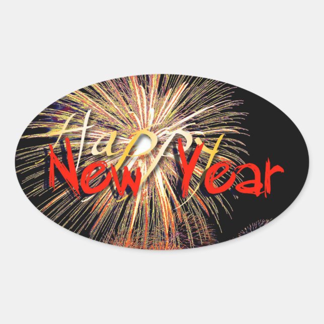 Adesivo Oval Feliz ano novo Red Fireworks 2022 O Sticker (Frente)