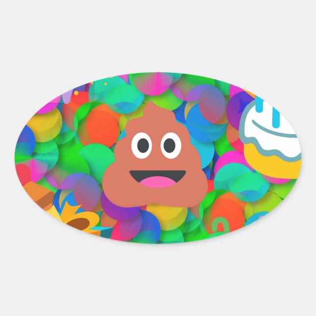 Adesivo Oval feliz cocô de aniversário emoji (Frente)