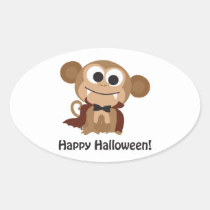 Adesivo Oval Feliz Dia das Bruxas! Macaco Vampiro