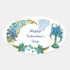 Adesivo Oval Feliz Dia dos Namorados Vintage Aquarela Floral