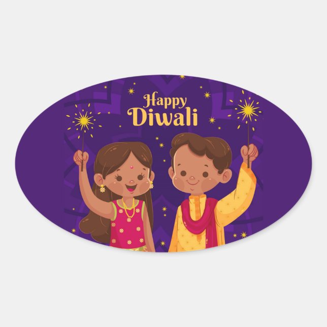 Adesivo Oval Feliz Diwali   (Frente)