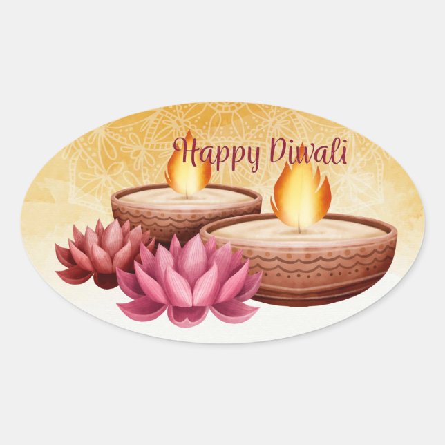 Adesivo Oval Feliz Diwali  (Frente)