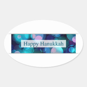 Adesivo Oval feliz hanukkah (bokeh)