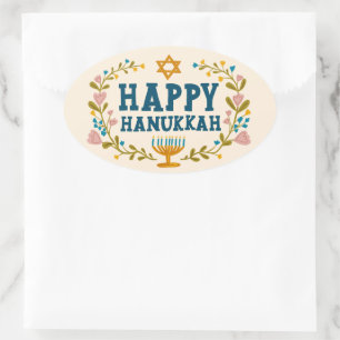 Adesivo Oval FELIZ HANUKKAH Feriado de Ferida Negra