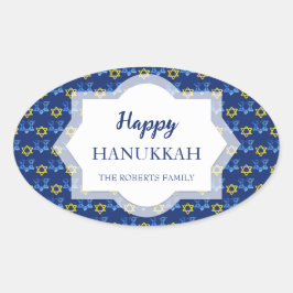 Adesivo Oval Feliz Hanukkah Watercolor Stars De David