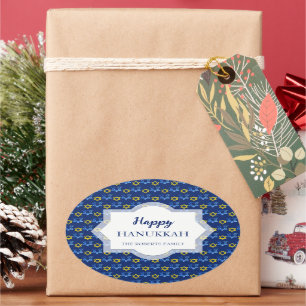 Adesivo Oval Feliz Hanukkah Watercolor Stars De David