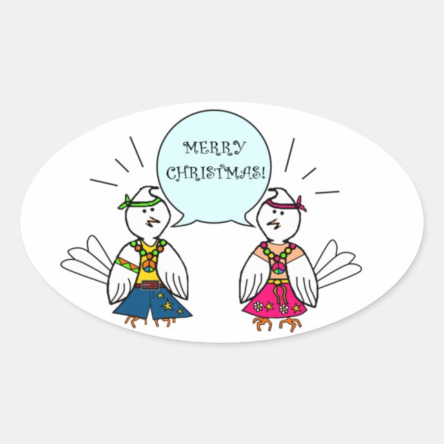 Adesivo Oval Feliz Hippie Natal (Frente)