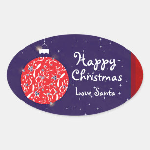 Adesivo Oval Feliz Natal azul-etiqueta azul de presente