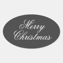 Adesivo Oval Feliz Natal Cinza Branco Script