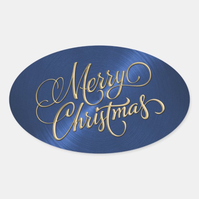 Adesivo Oval Feliz Natal Dourado e Blue Emboscada (Frente)