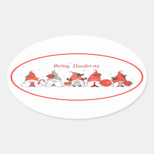Adesivo Oval Feliz Natal Gnomos