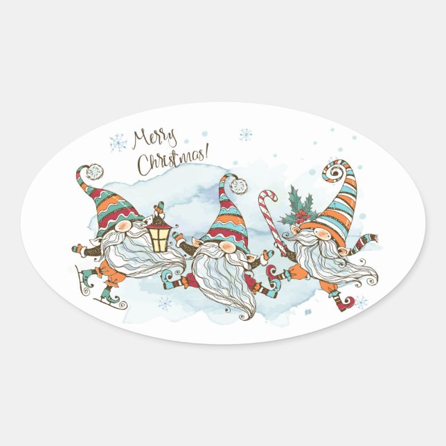 Adesivo Oval Feliz Natal Gnomos Oval Sticker (Frente)