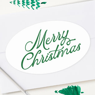 Adesivo Oval Feliz Natal Letreiro Verde e Branco