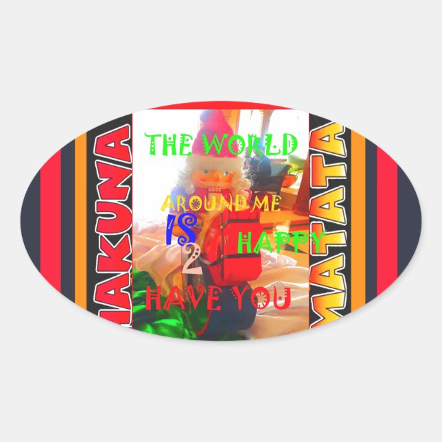 Adesivo Oval Feliz Natal O mundo à minha volta é feliz (Frente)