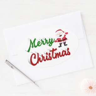 Adesivo Oval Feliz Natal Papai Noel vermelho