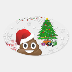 Adesivo Oval feliz natal poo emoji