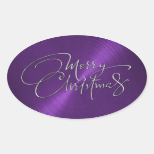 Adesivo Oval Feliz Natal Púrpura Vinheta Emboscada