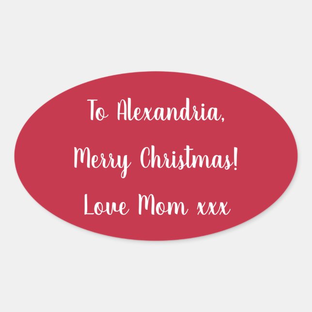 Adesivo Oval Feliz Natal Simples da Mamãe Vermelho e Branco (Frente)