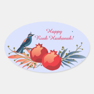 Adesivo Oval Feliz Rosh Hashanah Jewish Ano Novo Padrão Floral
