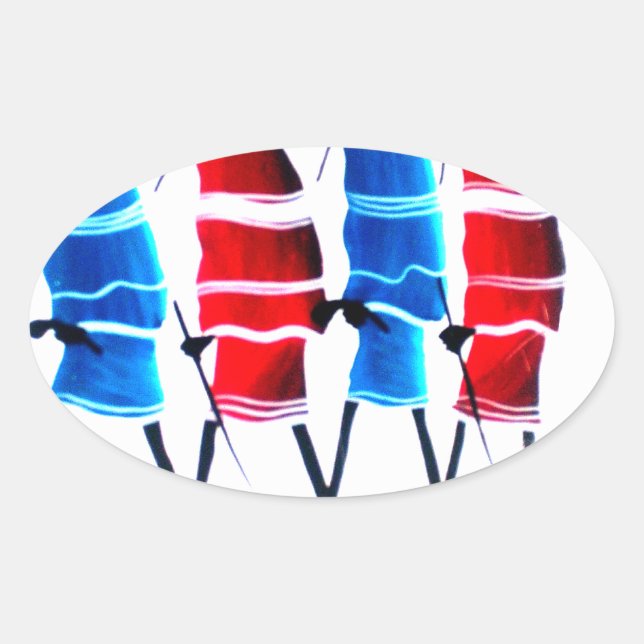 Adesivo Oval Felizes Pessoas Maasai Guerreiros Andando Impressã (Frente)