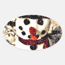 Adesivo Oval Feriado Deixe-o nevar um boneco de neve