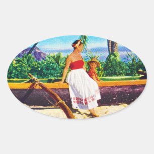 Adesivo Oval Férias do Hawaiian do vintage