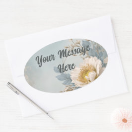 Adesivo Oval Festa de aniversário Floral Azul Elegante