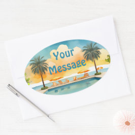 Adesivo Oval Festa de Verão de Piscina de Aquarela