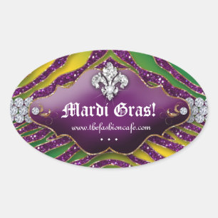 Adesivo Oval Festa de Zebra Fleur de lis Mardi Gras