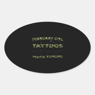 Adesivo Oval Fevereiro Rapariga Com Tatuagens Olhos Bonito