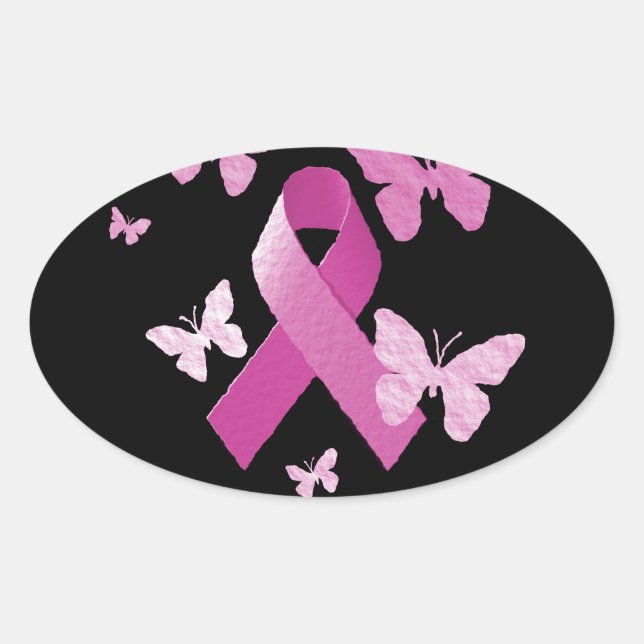 Adesivo Oval Fita de Consciência Rosa (Frente)