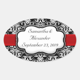Adesivo Oval Fita Vermelha Preta/Branca com Damasco