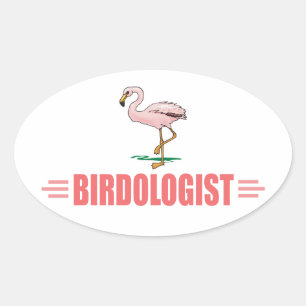 Adesivo Oval Flamingo Engraçado de Observação de Aves