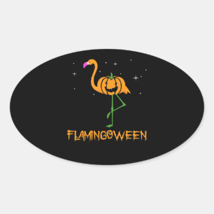 Adesivo Oval Flamingo Pumpkin Halloween Flamingbetween Bird Pi