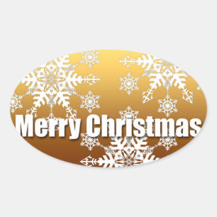 Adesivo Oval Flocos de neve de Natal Dourado -