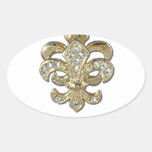 Adesivo Oval Flor de lis Nova Orleães do ouro do diamante