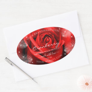 Adesivo Oval Flor de rosa vermelha com Rótulos de Produto de Fo