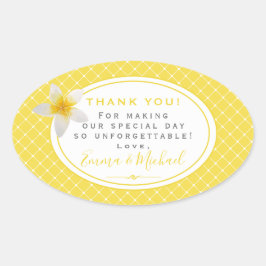 Adesivo Oval Flor Tropical E Trellis Amarela Obrigado Casamento