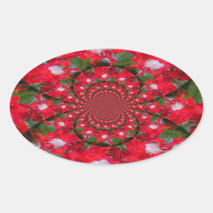 Adesivo Oval Flor Vermelha Natural Febre Branca Caleidoscópio A