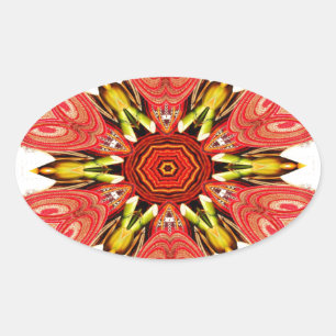 Adesivo Oval Flora de rabisco colorida coração estrela sem cost