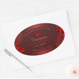 Adesivo Oval Floral Dark Red Product Labels Flores Havaianos Fl